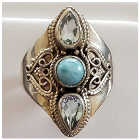 Jewelry - Genuine Blue Topaz & Larimar Ring Size 12
